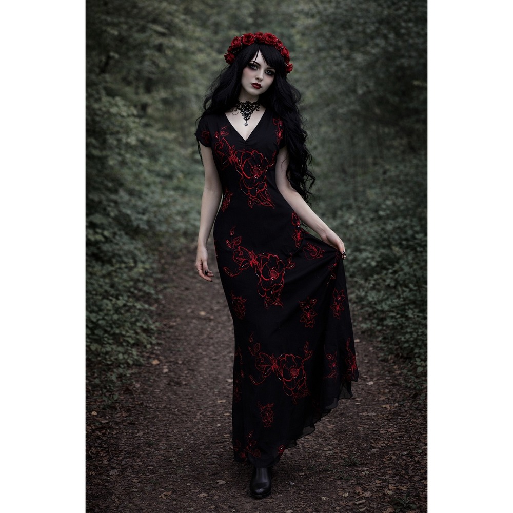 Dressbarn Floral Maxi Dress M Beads Sheer Y2K Whimsigoth Romantic Witchy Fairy